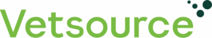 Vetsource logo with green text and dots – Cornerstone Animal Hospital Logo for Vetsource featuring the brand name in bold green letters with a cluster of dark green dots forming a triangular pattern on the right – Cornerstone Animal Hospital